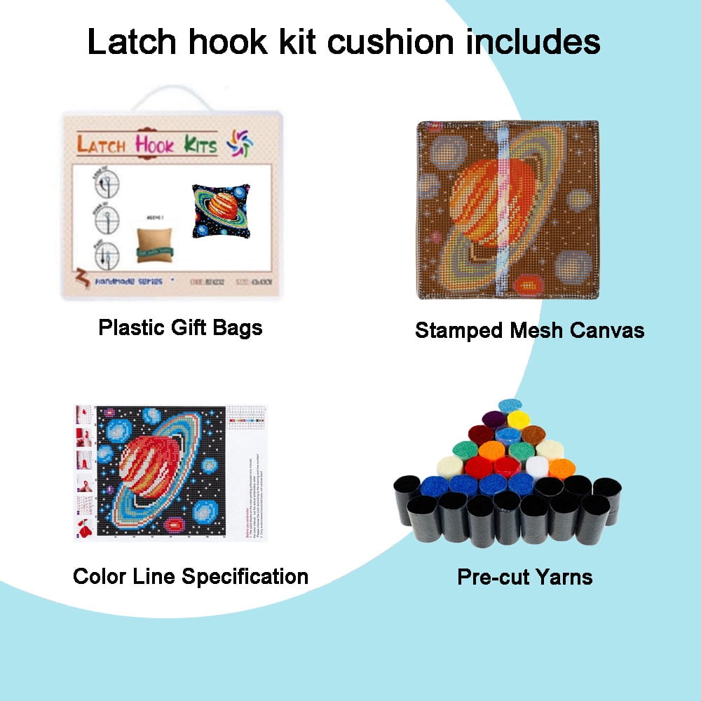 Latch Hook Kit, Snowy Owl Animal Latch Hook Pillow Kits For Adults Crochet Yarn Cushion Pre-Printed Needlework Handcraft 17X17 Inch