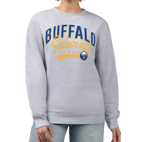 Women's G-III 4Her by Carl Banks  Heather Gray Buffalo Sabres Filigree Team Graphic Fleece Pullover Sweatshirt