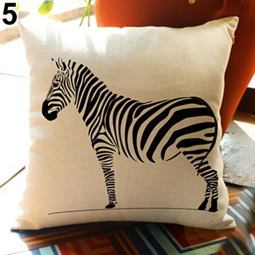 Pal Fabric Blended Linen Animals Square 18x18 Zebra Pillow Cover 