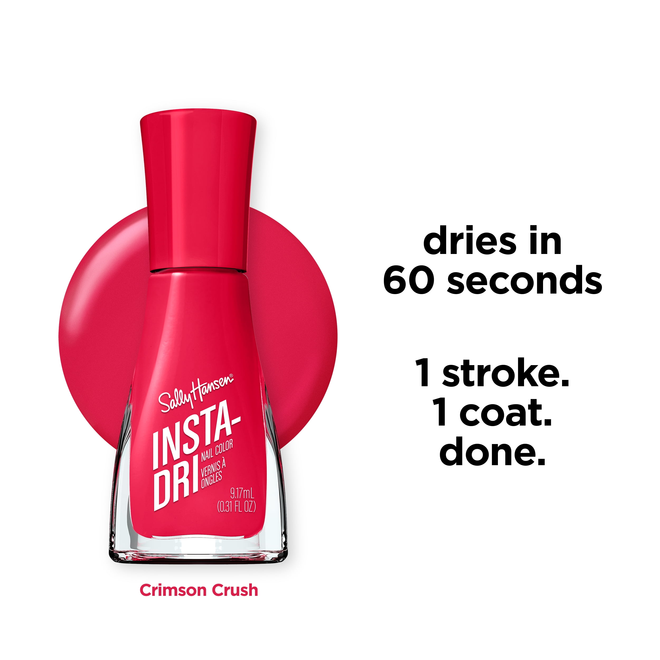 Sally Hansen Insta-Dri Nail Polish, Quick-Drying, Long-Lasting Shine, Crimson Crush 0.31 fl oz