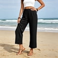thumbnail image 6 of Linen Pants for Women Petite Wide Leg Baggy Elastic Waist Flowy Palazzo Casual Pants with Pockets Beach Travel Trousers Pull On Black M, 6 of 6