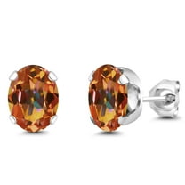 Gem Stone King 925 Sterling Silver Ecstasy Mystic Topaz Stud Earrings for Women Men | 2.60 Cttw | Gemstone November Birthstone | Oval 8X6MM