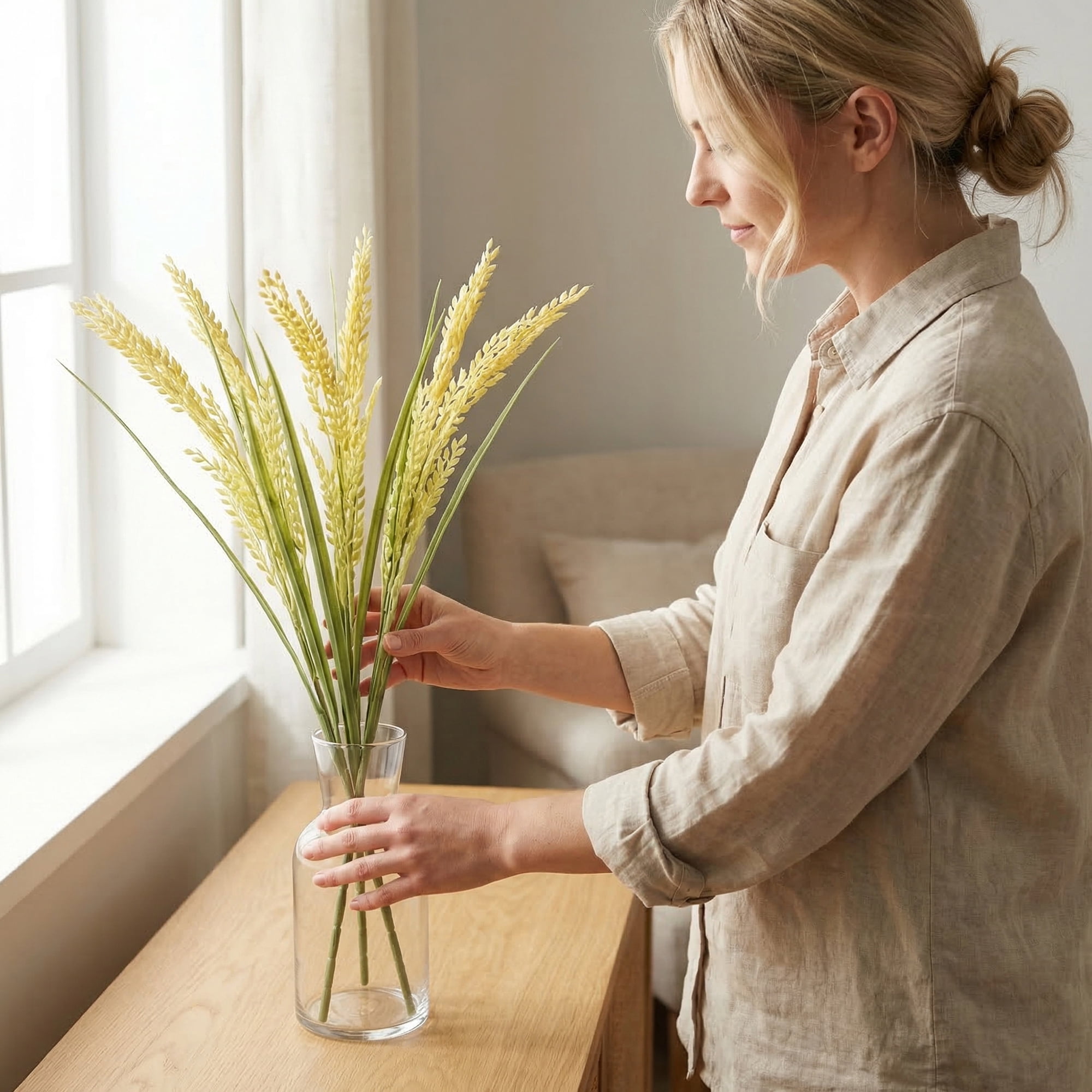Unique Bargains 5pcs Artificial Wheat Stems Milky White 15.7"