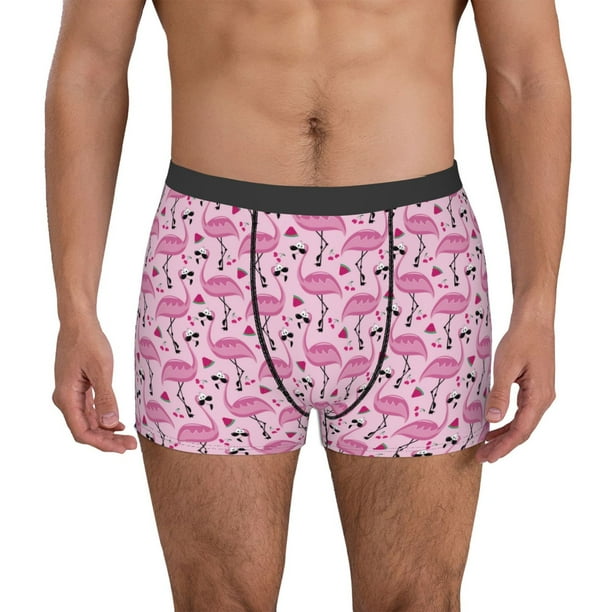 Balery Cute Watermelon Flamingo Calzoncillos bóxer para hombre, ropa interior de algodón suave y transpirable con cinturilla de nailon-Small