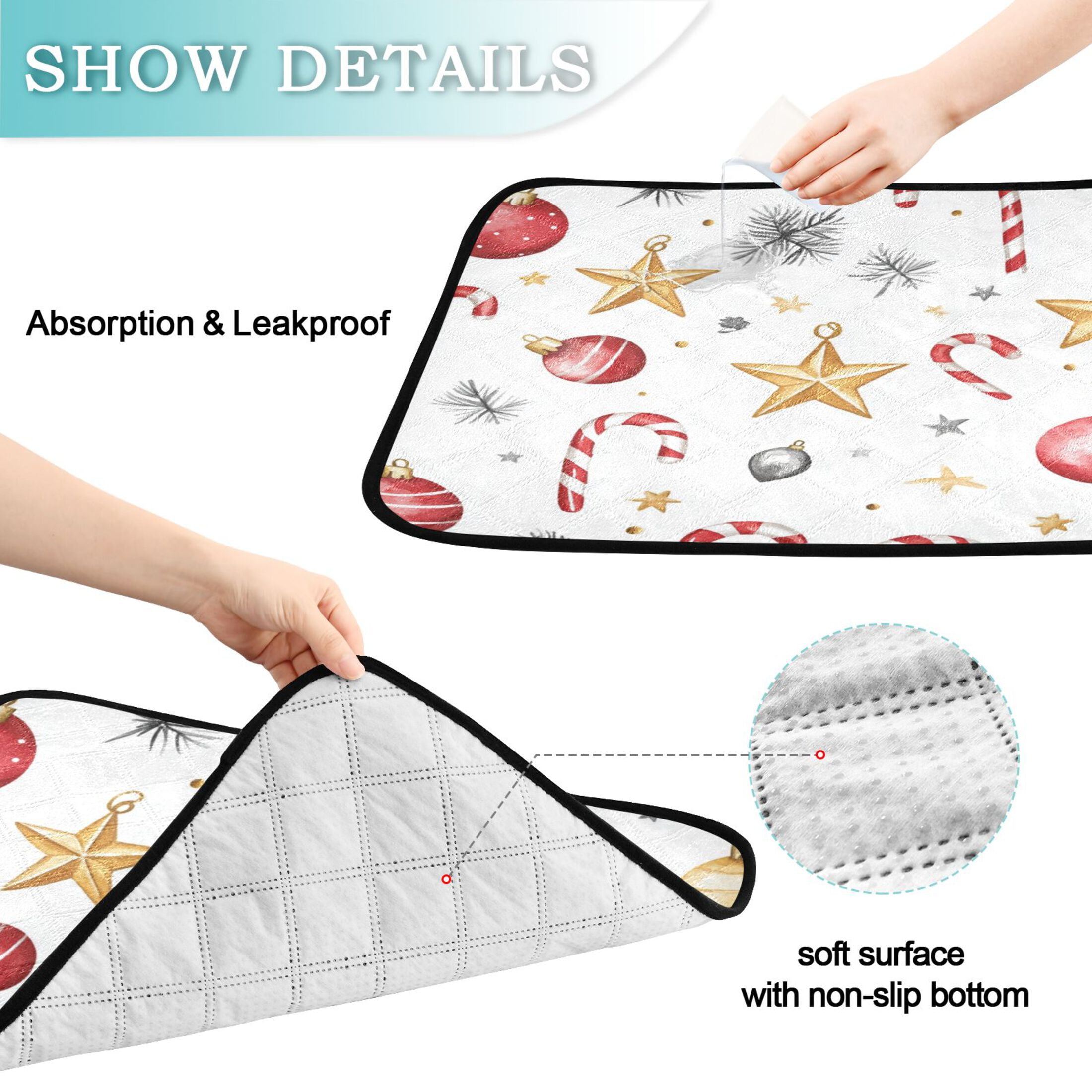 Qxltty A Pattern with Watercolor Christmas Ornaments Cat litter Pads Pet Set of 3 Diaper Mats Center Anti-leakage Layer Absorbent Soft and Comfortable