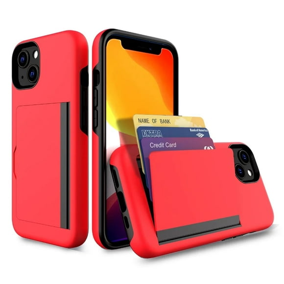 Rome Tech Credit Card Phone Case for Apple iPhone 13 - Protective, Dual Layer, Red