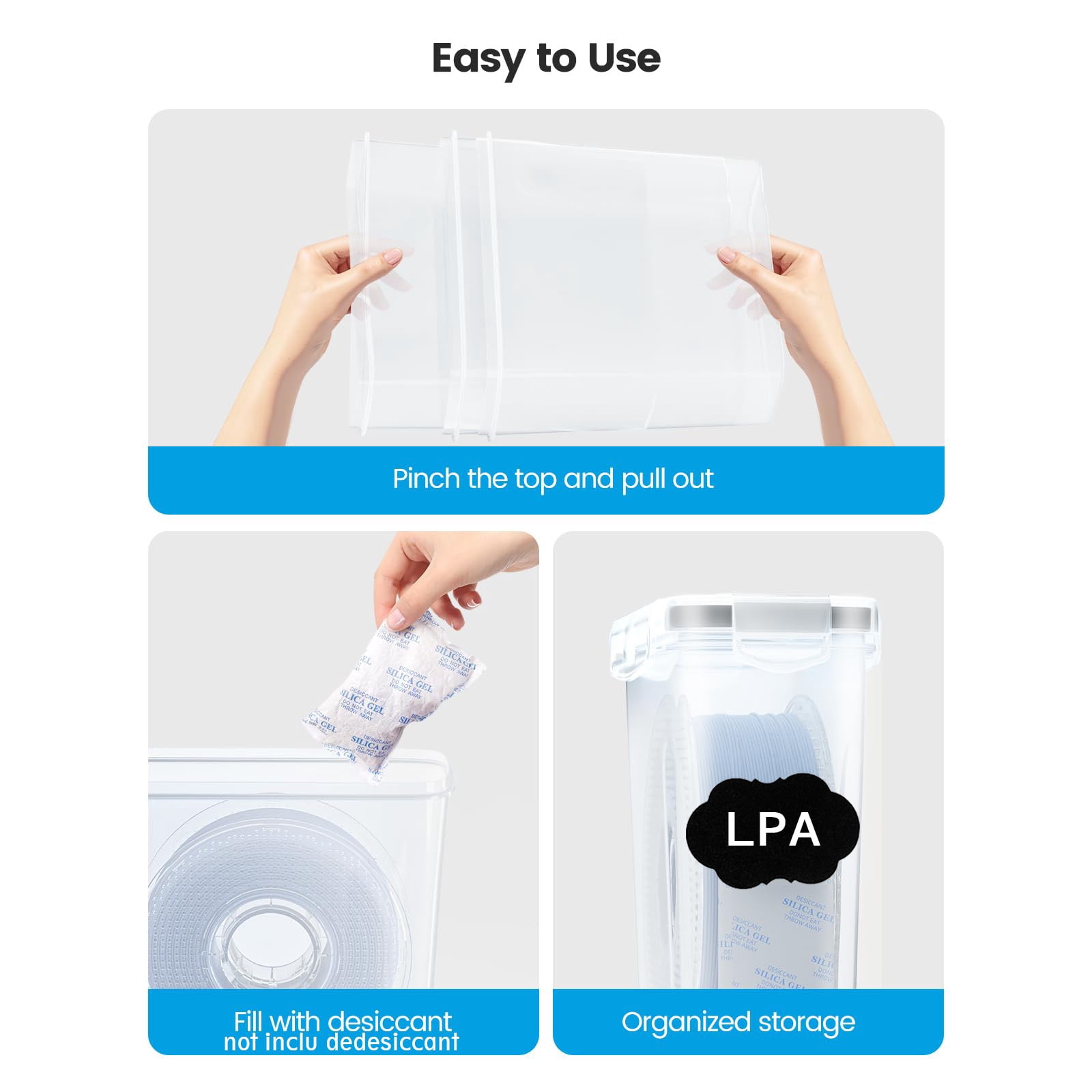 Aokeyee Filament Storage Box 4 Pack Filaments Container for 3D Printing Filament Sealing and Protection with Label Water-Proof and Dust-Proof 4.0L