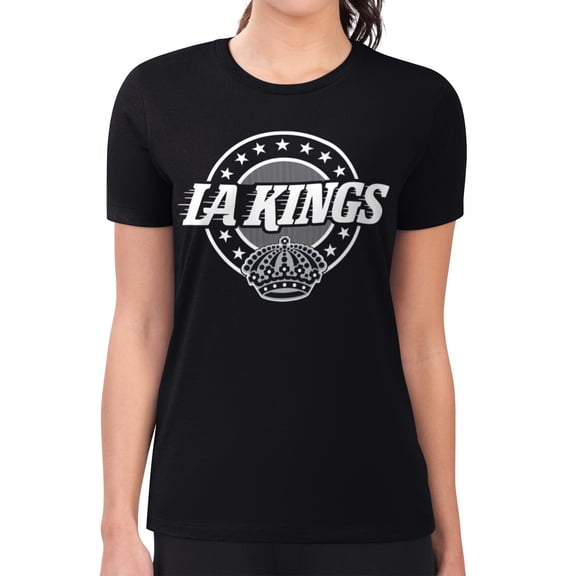 Women's G-III 4Her by Carl Banks Black Los Angeles Kings Super-Slim Lightweight Pinstripe Circle Graphic T-Shirt