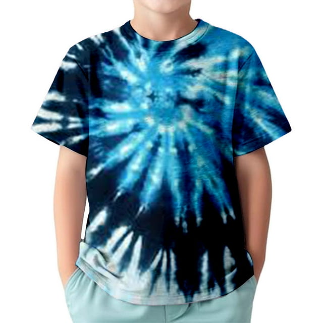 HJYCHN T-Shirts Garçons Décontractés à Manches Courtes Col Rond Impression Numérique 3D Tourbillon Coloré T-Shirt Doux pour Garçons Tenue Quotidienne Printemps Été Chemises Garçons Bleu 12-13 Ans