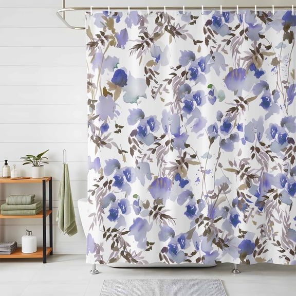 Shower Curtain Purple Floral Shower Curtains for Bathroom Decor, Waterproof Polyester Shower Curtain Set with Hooks, Small Stall Size 36" x 72" Watercolor Flowers