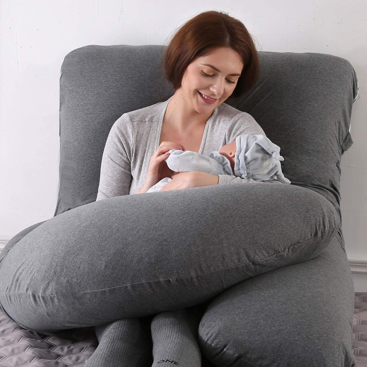 Pregnancy Pillow for Sleeping, Extra Large J Shaped Body Pillow, Maternity Pillow for Pregnant Women with Cotton Cover, Dark Grey,57x27.5 inch