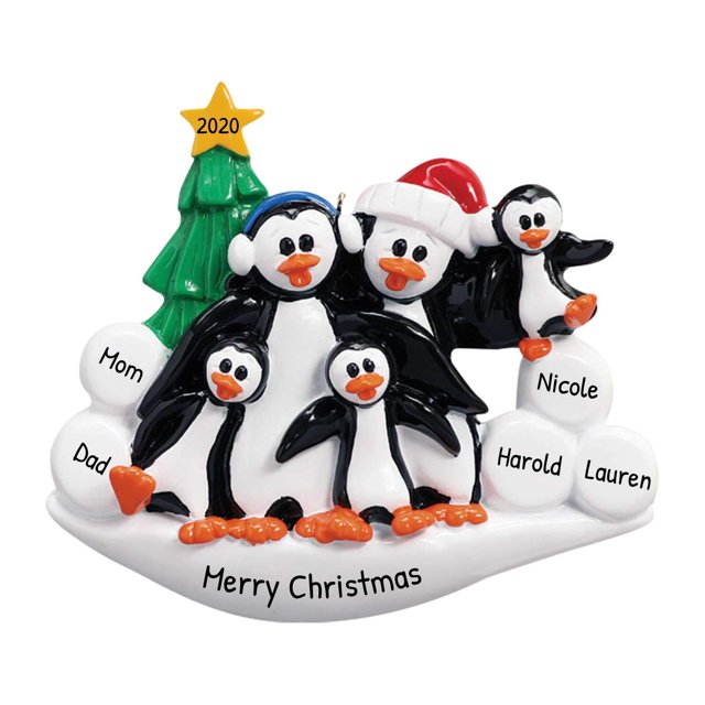 Personalized Family Christmas Ornaments - Custom Ornaments Family of 5 Christmas Ornament 2024 Customized Penguin Family of 5 Ornaments Penguin Christmas Ornaments Penguin Ornaments for Christmas Tree