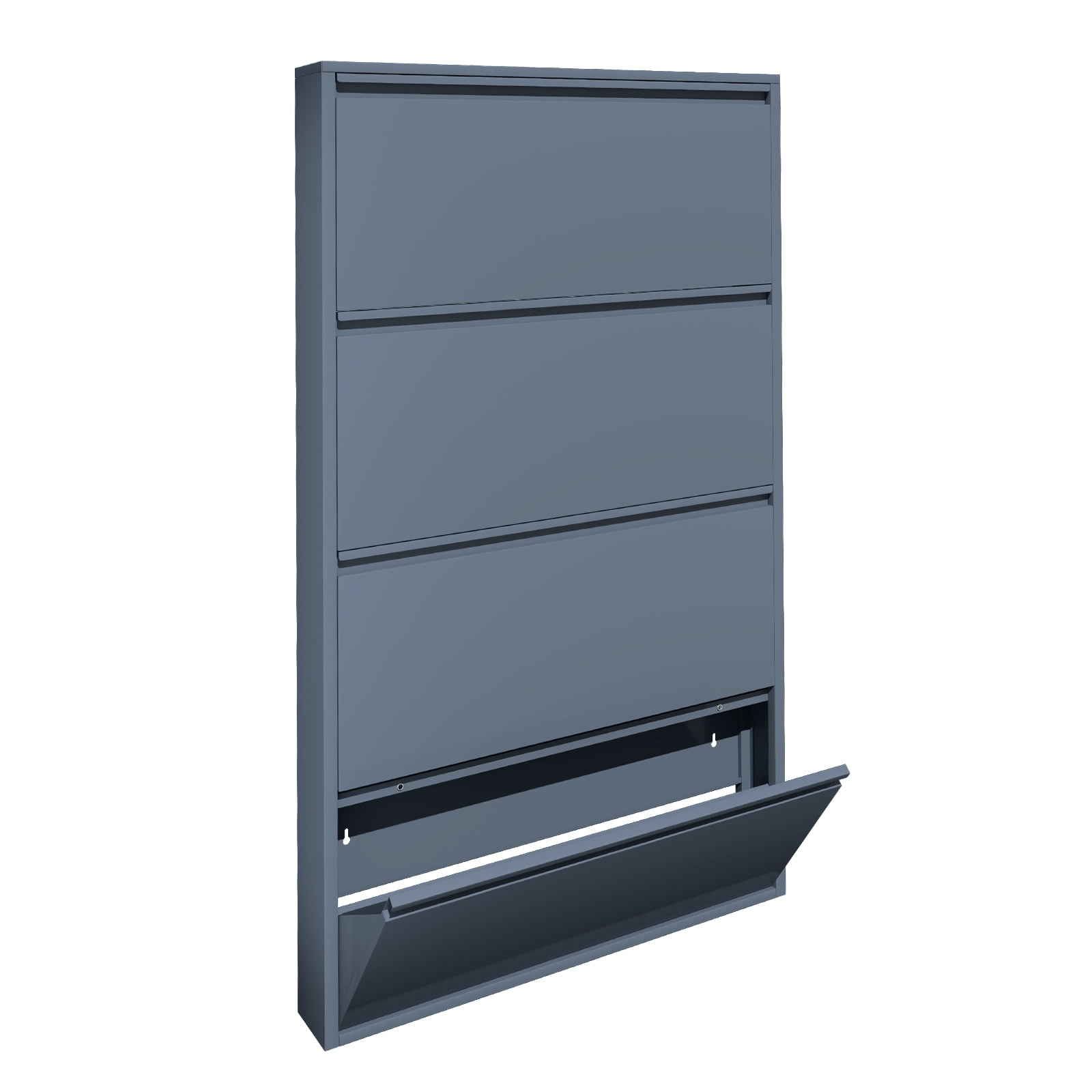 Aisword Wall Mounted Metal Shoe Cabinet with 4 Flip Drawers,Slim Steel Hidden Shoe Rack Shoe Organizer for Entryway,Blue
