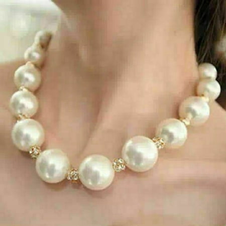 KABOER Women Celebrity White Large Pearl Beads Necklace Chain Chunk Jewelry Best (Best Pearl Jewelry Designers)