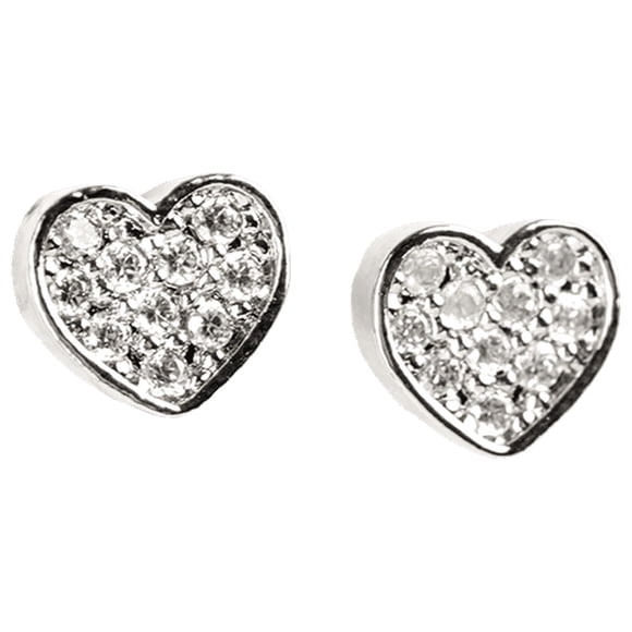 Aretes Mujer de Corazón LuckyLy, Baño de Oro 14k o Color Plata y Zirconia Cúbica, Modelo Melody plateado UNITALLA