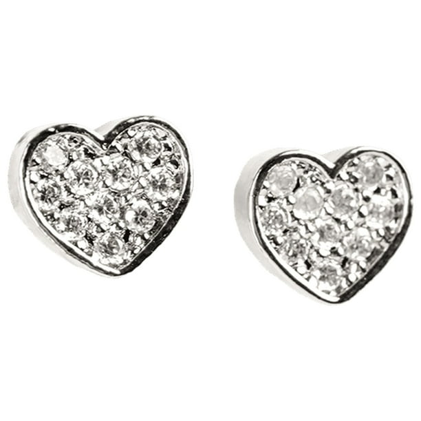 Aretes Mujer de Corazón LuckyLy, Baño de Oro 14k o Color Plata y Zirconia Cúbica, Modelo Melody plateado UNITALLA
