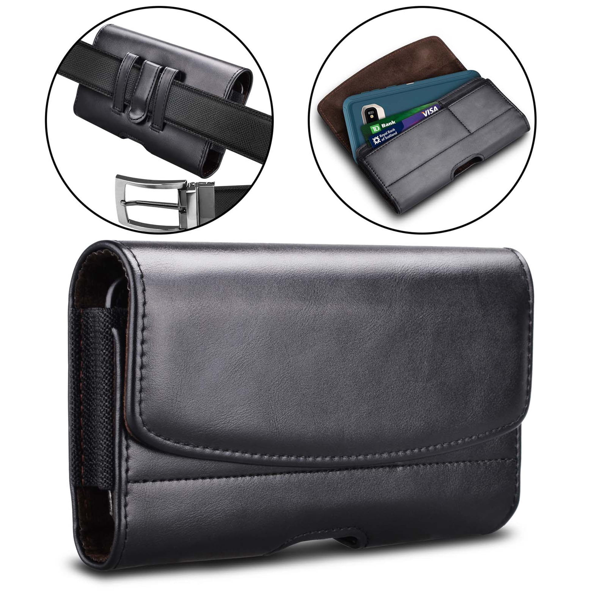Njjex iPhone XR Holster Case, Premium Leather with Belt Clip & Loops RFID Blocking Card Holder for Apple iPhone XR, XS Max, X, XS (Fits Phone with Case on) -Black