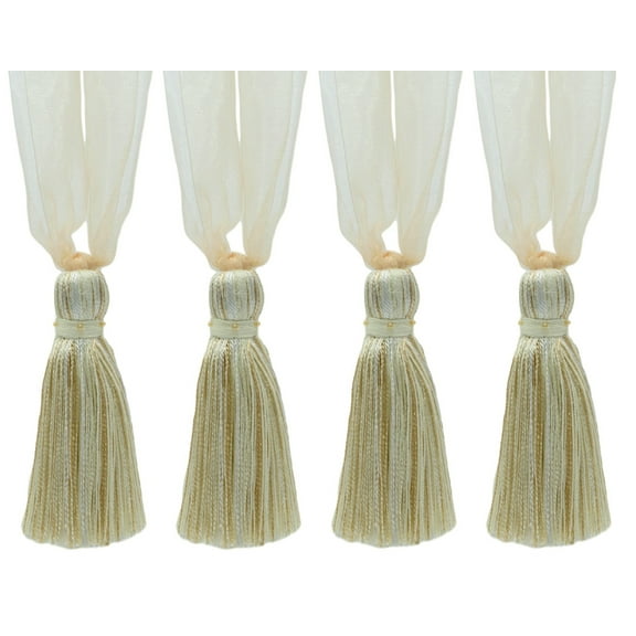 DECOPRO Elegant Organza Ribbon Curtain and Drapery Tassel Tieback, Tassel Length 4" (10cm), Spread 24" (61cm) # TBORGNZ4, White Ivory #3 (White Ivory Beige) Set of 4
