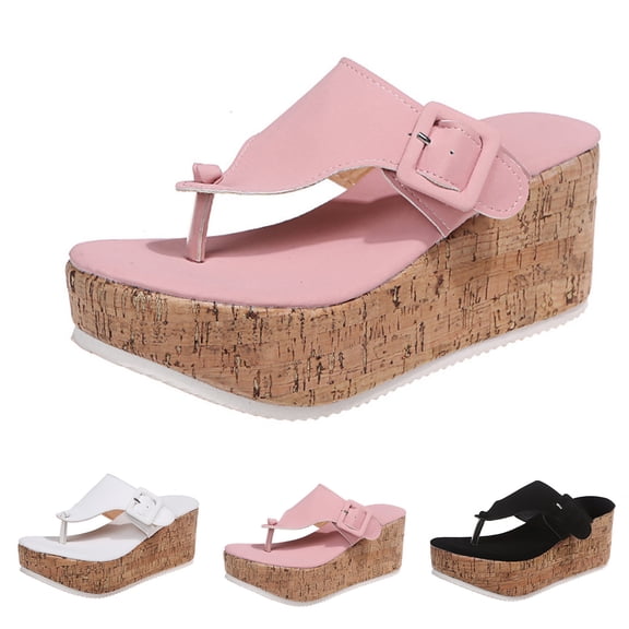Modisza Platform Sandals for Women Slip on Thong Arch Support Beach Slides Comfortable Cork Footbed Outdoor Wedge Flip Flops Black 6.5