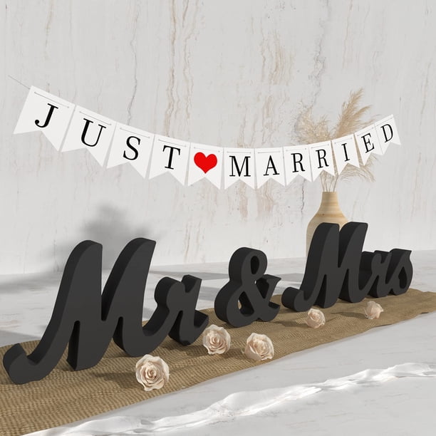 Decoraciones de boda VIOPVERY Mr and Mrs Sign & Just Married