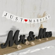KINNO Mr and Mrs Sign & Just Married Banner,Mr & Mrs Signs for Wedding Table,Large Wooden Letters for Sweetheart Table,Photo Props Wedding Decorations for Anniversary,Black
