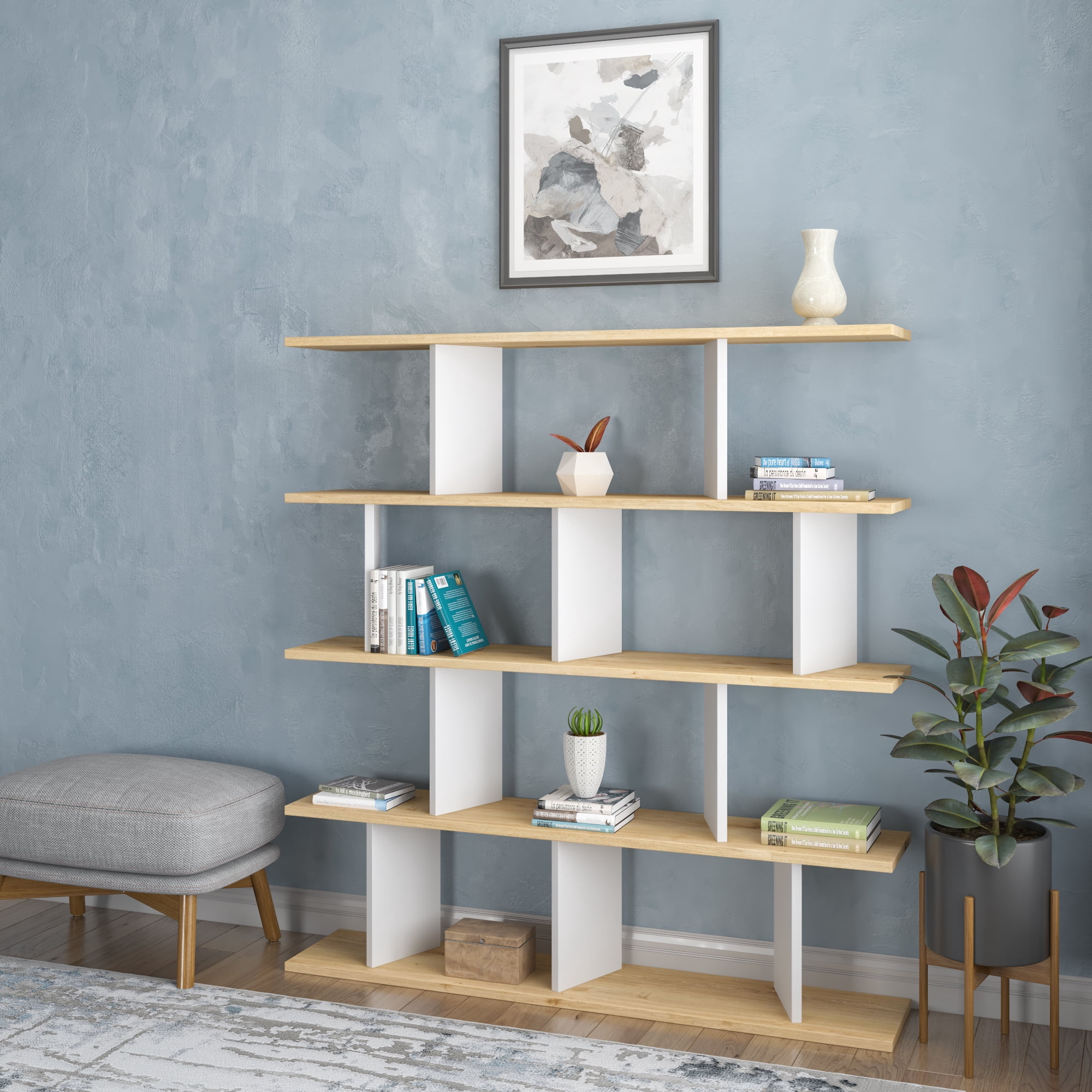 Ada Home Decor Jorin 4 Tier Bookcase, Oak/White