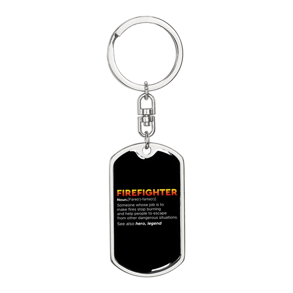 Firefighter Hero And Legend Stainless Steel or 18k Gold Premium Swivel Dog Tag Keychain