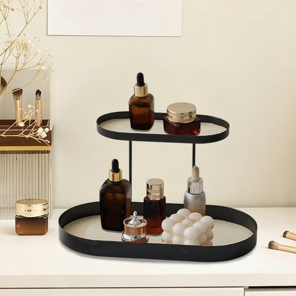 Uuiauoio Modern 2 Layer Metal Perfume Organizer with Tray - Jewelry & Skincare Display Rack for Bathroom Dresser, Dresser Countertop
