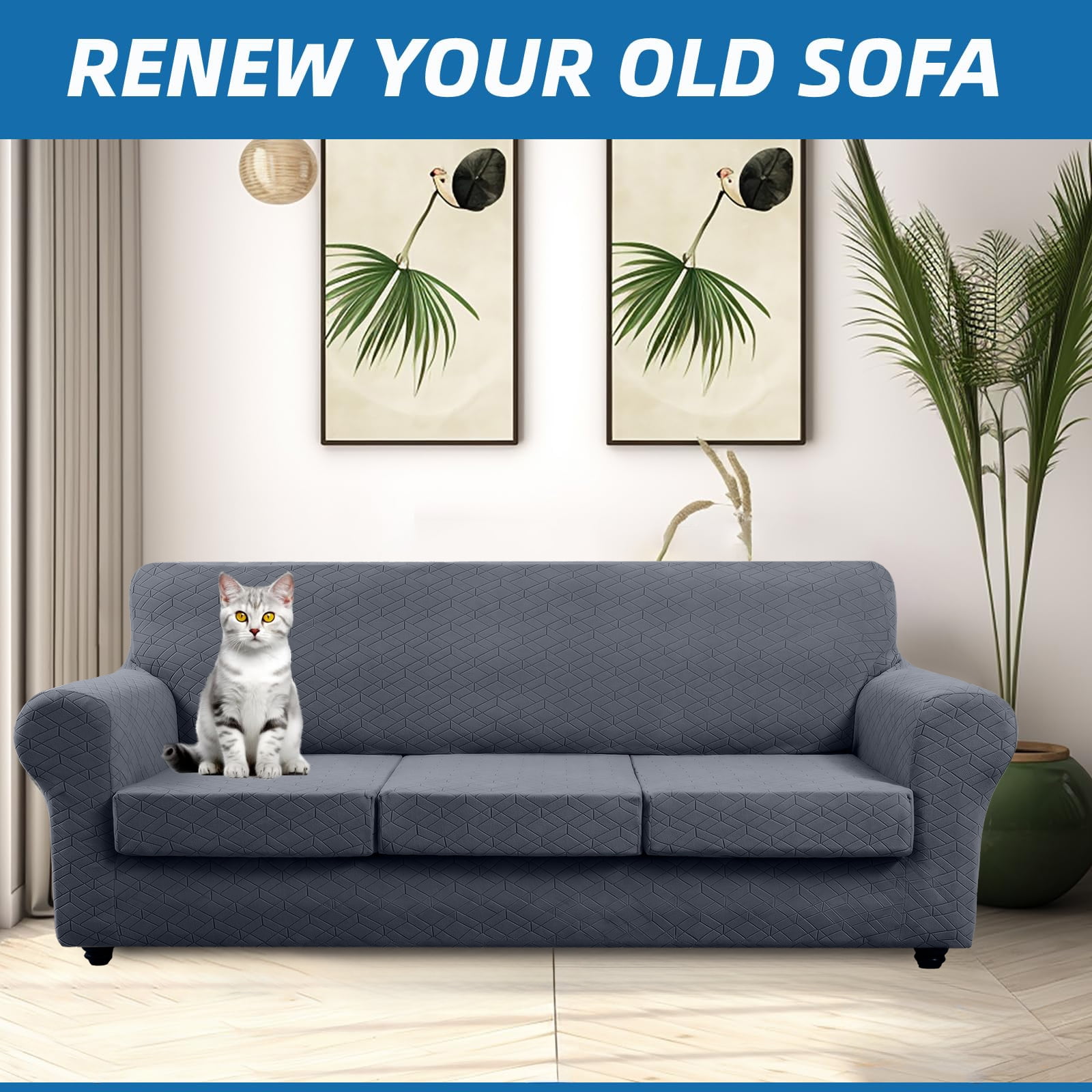 Sanmadrola Stretch 2 Piece Chair Cover Chair Slipcover Sofa Cover Furniture Protector Couch Soft with Elastic Bottom Chair Couch Cover with Arms
