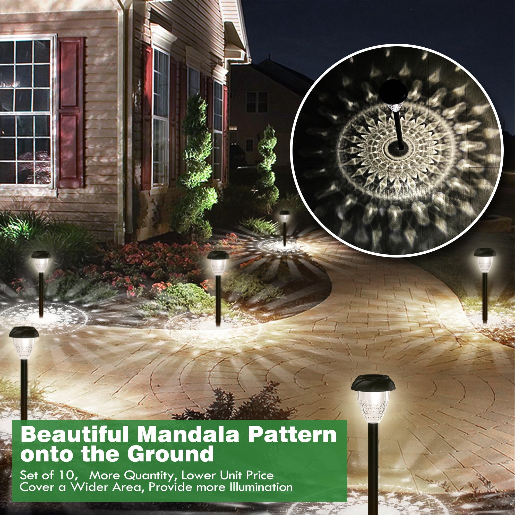 10PK Solar Pathway Lights Outdoor for Yard Garden Lawn Bright Solar Lights Waterproof Auto-on/off Solar Lawn Landscape Lights White Light