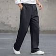 thumbnail image 5 of PNTUTB Men's Casual Solid Color Pleated Drapey Button Fly Zipper Loose Comfortable Straight Leg Trousers with Pockets, 5 of 6