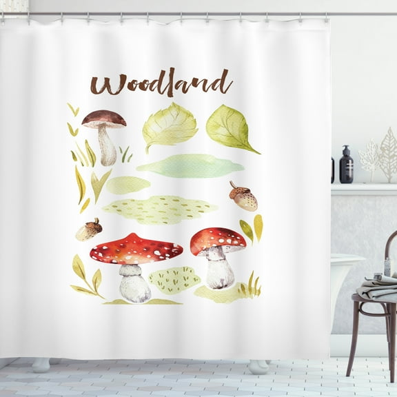 Ambesonne Autumn Shower Curtain, Pastel Aquarelle Woods Nuts, 69"Wx75"L, Multicolor