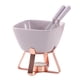 thumbnail image 1 of Bewildely Juego de fondue con base para olla caliente, taza de cerámica para queso y chocolate, 2 tenedores. Juego de chocolate y queso. Cocina y Comedor morado + oro rosa, 1 of 6