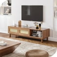 Dextrus 58 Inch Rattan TV Stand Entertainment Center, Boho Wood TV