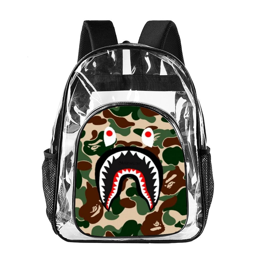 Bape Shark Fashion Clear Backpack for Mens Girls Gifts Heavy Duty PVC Transparent Backpack Daypack Casual Anime Book Bag for Sports Work Travel Walmart