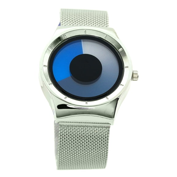 Mens Silver tone Modern business clubbing watch 40mm 11mm thick case. Multicolor dial . 22mm wide Silver tone metal mesh strap fits 9 inches wrist.