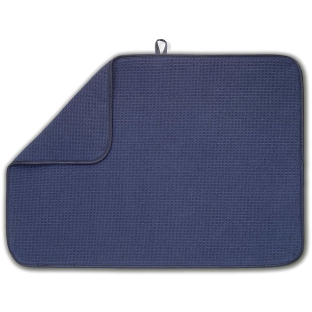 Tapete para platos XXL de 24" x 17" (ALFOMBRA MÁS GRANDE) Tapete para secar platos de microfibra súper absorbente de Bellemain (azul marino)