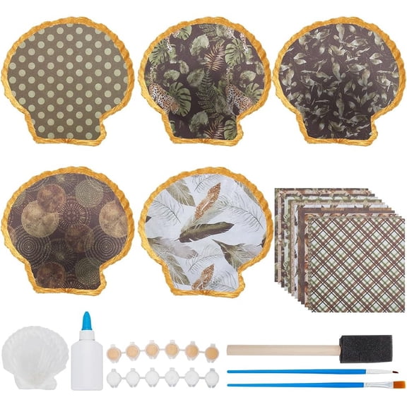 5 Sets DIY Shell Jewelry Tray Dish Ring Display Holder Leaf Scallop Seashell Trinket Kit Coaster Ocean Room Decor Catch All Jewelry Organizer Earring Bracelet Mothers Day Gift