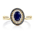 thumbnail image 3 of Gem Stone King Blue Sapphire 18K Yellow Gold Plated Silver Engagement Ring for Women (1.62 Cttw, Oval 7X5MM, Gemstone Birthstone, Available in Size 5, 6, 7, 8, 9), 3 of 7