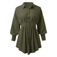 thumbnail image 4 of OSOLU Dresses Solid Color Women Casual Sleeve Waist Asymmetrical Dress Shirt Blouse Skirt Holiday Hawaiian Flowy Sundress, 4 of 5
