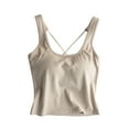 thumbnail image 2 of YHAJDS Womens Built In Bra Tank Tops Workout Tops Solid Color Short Sleeve U Neck Cropped Padded Top, 2 of 4