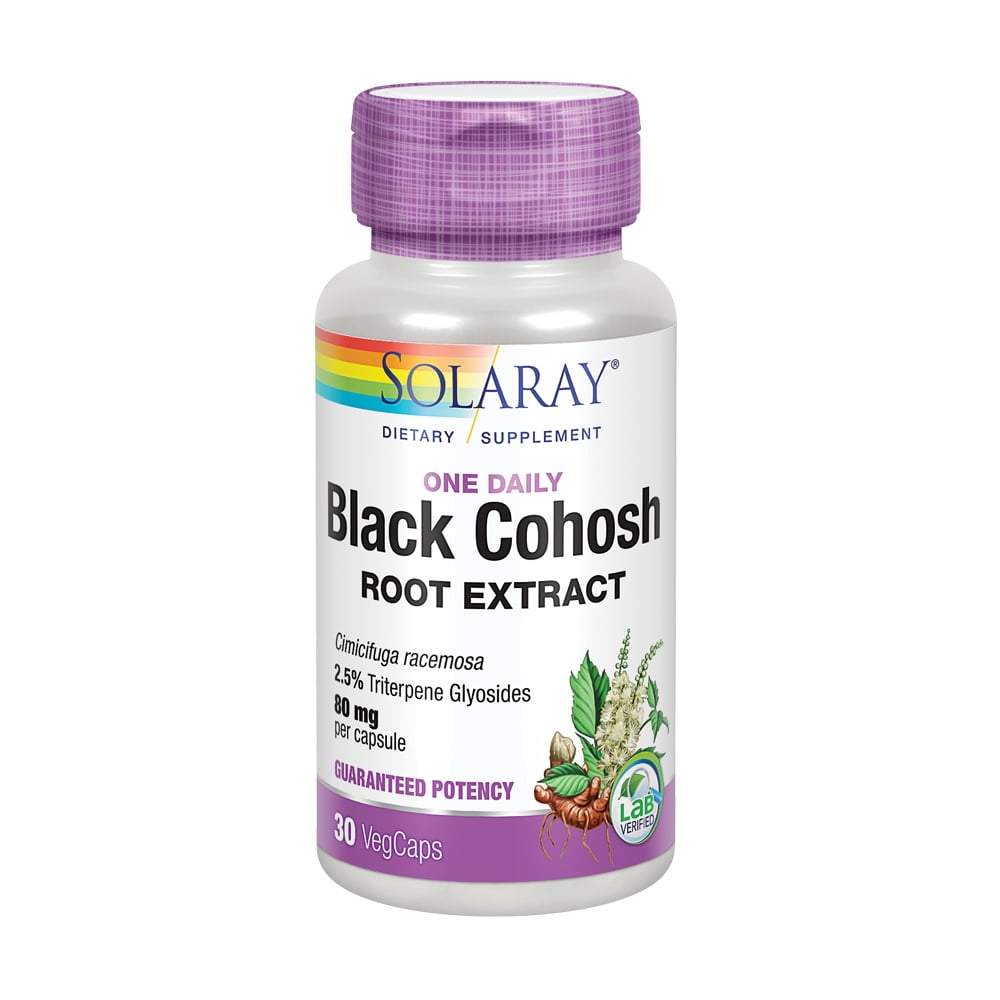 Solaray Black Cohosh Root Extract 80 mg | One Daily Womens Health & Menopause Support Supplement | Non-GMO, Vegan & Lab Verified | 30 VegCaps