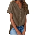 thumbnail image 3 of TaTaai Summer V Neck Casual Top, Women's Half Button Open Front Design, Linen Inspired Short Sleeve Solid Color Shirt Gift, 3 of 9