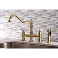 thumbnail image 2 of Kingston Brass KS3277PXBS Restoration Bridge Kitchen Faucet with Brass Side Sprayer, Brushed Brass, 2 of 7