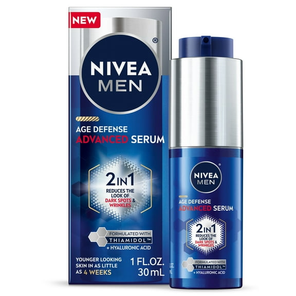 NIVEA MEN Age Defense Advanced Serum for Dark Spots and Wrinkles, Hyaluronic Acid, 1 fl oz