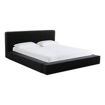Maklaine Modern Contemporary Linen Fabric Queen Size Bed in Black