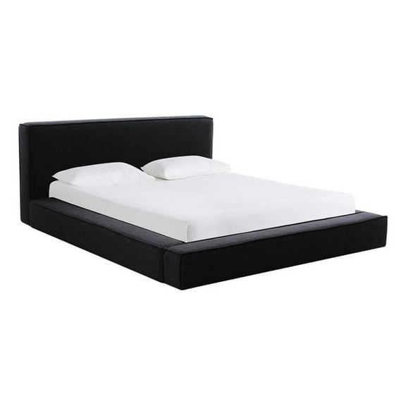 Maklaine Modern Contemporary Linen Fabric Queen Size Bed in Black
