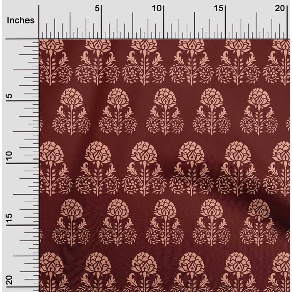 oneOone Cotton Cambric Fabric Leaves & Floral Block Print Fabric By The Yard 56 Inch Wide