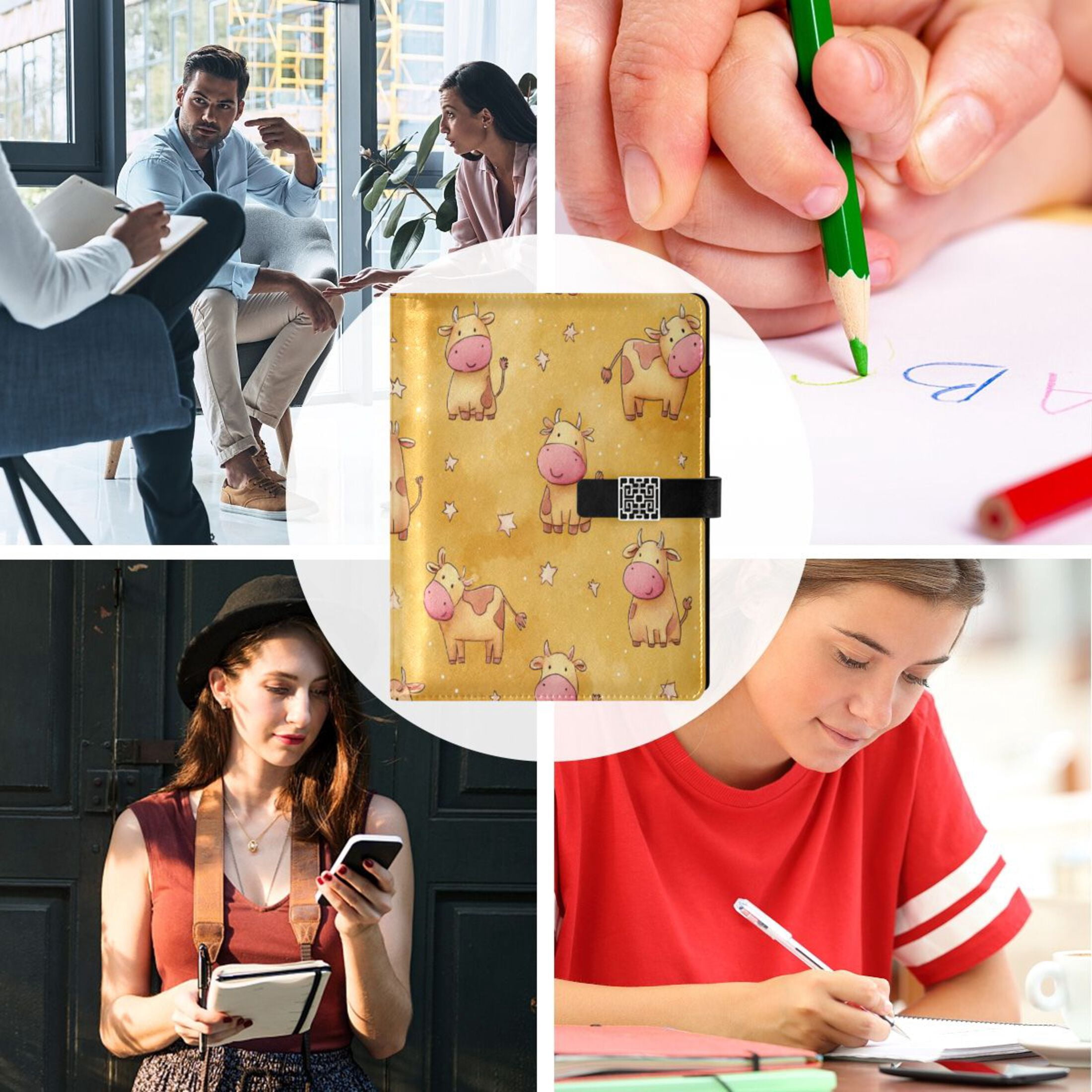 Leather Planner Leather Notebook Notebook Journal Binder Design Pen Pocket Design Convenient for Storage Yellow Cattle Seamless