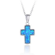 Glitzy Rocks Sterling Silver Created Opal Cross Necklace White